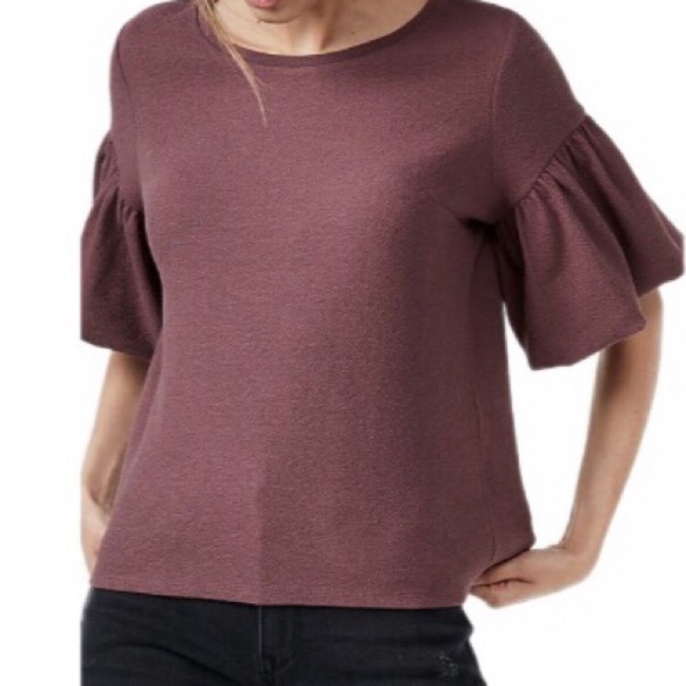 EUC Express Textured Bell-Sleeve Top Plum Purple